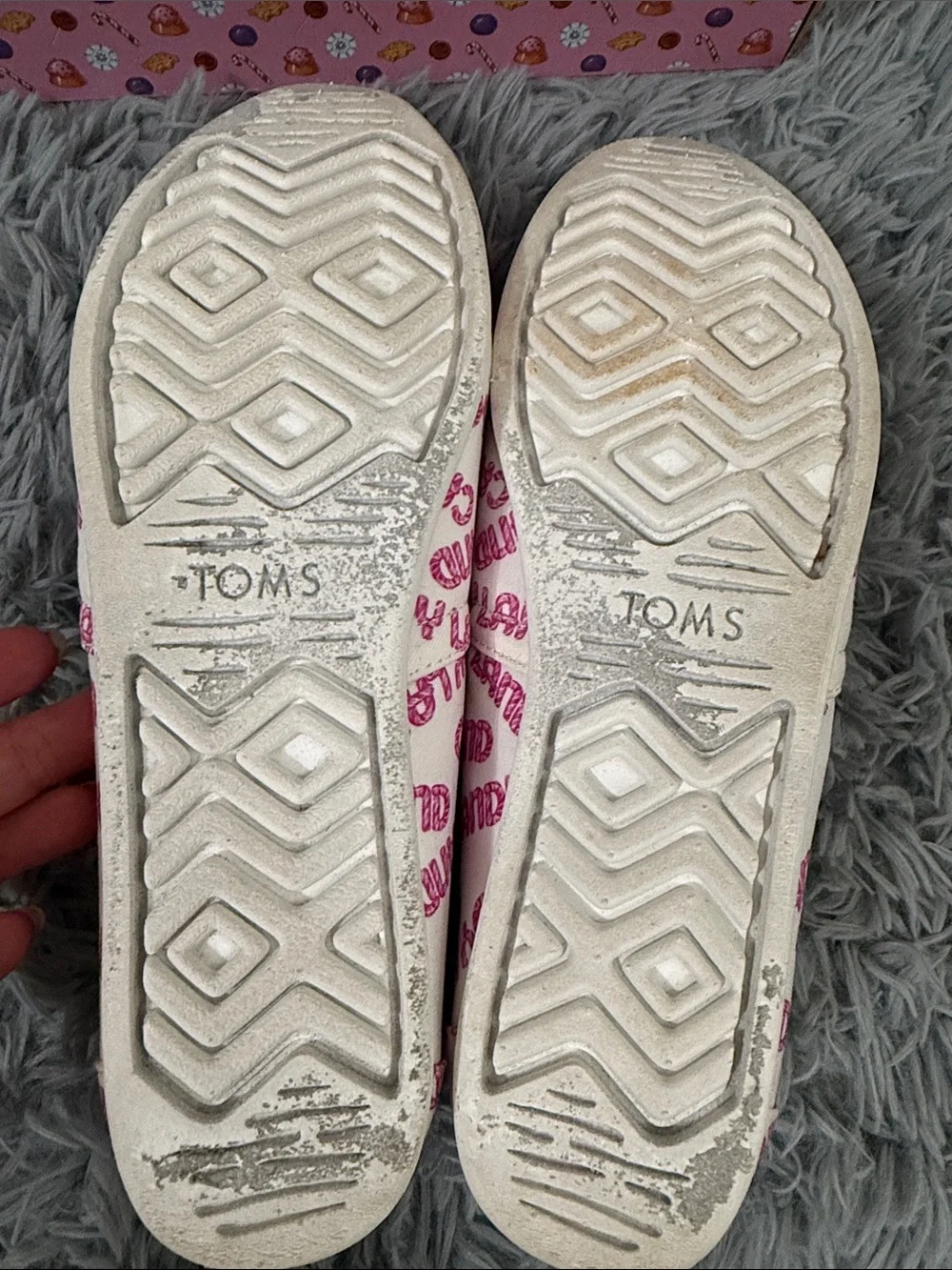 Toms Women's White Canvas Slip-Ons with Pink Candy Land Print